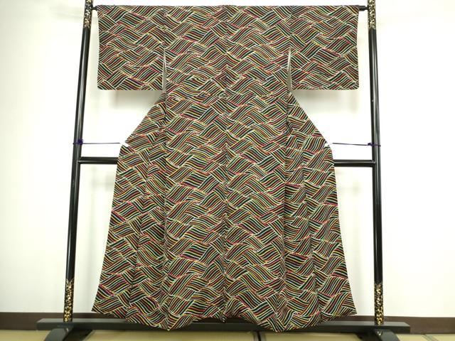 平和屋着物■上質な小紋 立波文 黒地 正絹 逸品 DABC0450sf