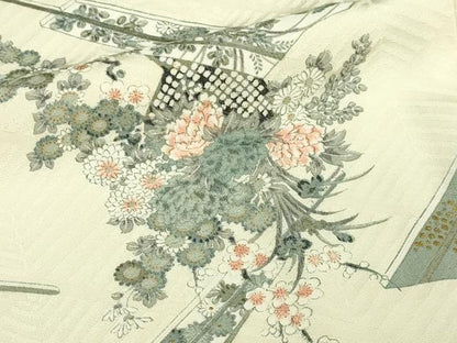 平和屋着物■上質な小紋　草花文　金彩　正絹　逸品　DABC0498sf