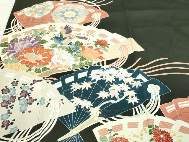 平和屋着物■豪華黒留袖 扇面花鳥文 金彩 正絹 逸品 DABC0507sf