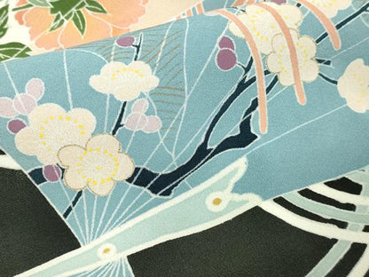 平和屋着物■豪華黒留袖 扇面花鳥文 金彩 正絹 逸品 DABC0507sf