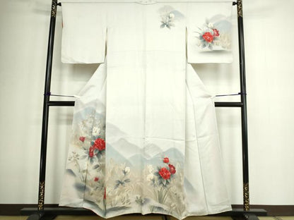 平和屋着物■訪問着 手描き 草花文 暈し染め 正絹 逸品 DABC0510sf