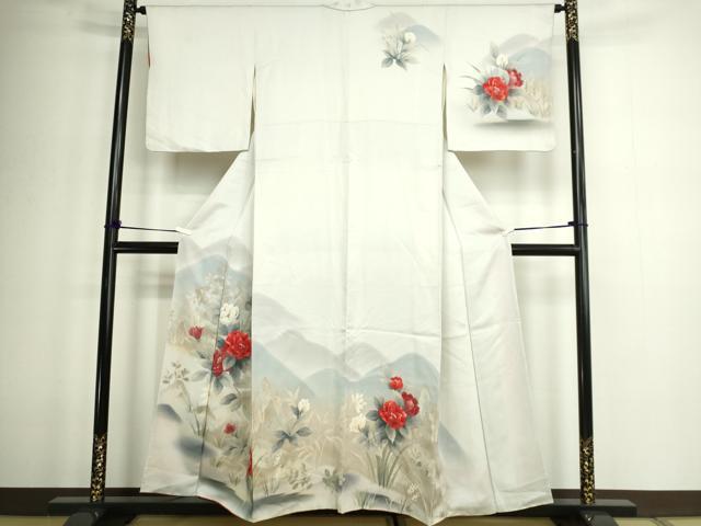 平和屋着物■訪問着 手描き 草花文 暈し染め 正絹 逸品 DABC0510sf