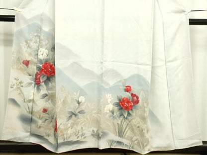 平和屋着物■訪問着 手描き 草花文 暈し染め 正絹 逸品 DABC0510sf