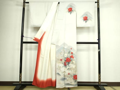 平和屋着物■訪問着 手描き 草花文 暈し染め 正絹 逸品 DABC0510sf