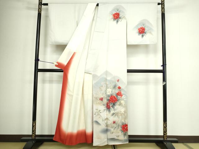 平和屋着物■訪問着 手描き 草花文 暈し染め 正絹 逸品 DABC0510sf