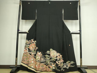 平和屋着物■豪華黒留袖 作家物 駒刺繍 花車文 松竹梅 金銀彩 正絹 逸品 DABC0512sf