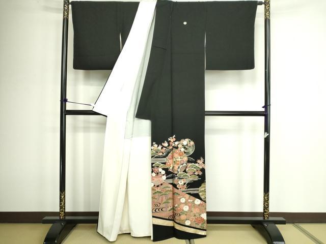 平和屋着物■豪華黒留袖 作家物 駒刺繍 花車文 松竹梅 金銀彩 正絹 逸品 DABC0512sf