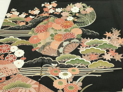 平和屋着物■豪華黒留袖 作家物 駒刺繍 花車文 松竹梅 金銀彩 正絹 逸品 DABC0512sf