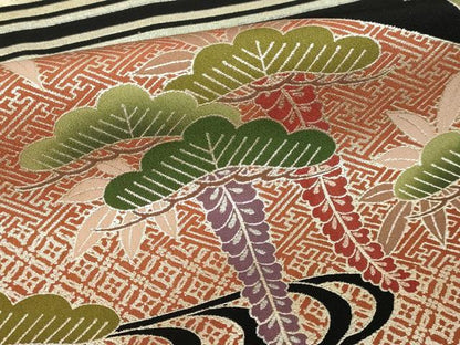 平和屋着物■豪華黒留袖 作家物 駒刺繍 花車文 松竹梅 金銀彩 正絹 逸品 DABC0512sf