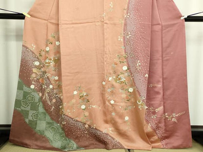 平和屋着物■訪問着　絞り　地紙枝垂れ花文　金彩　正絹　逸品　DABC0515sf