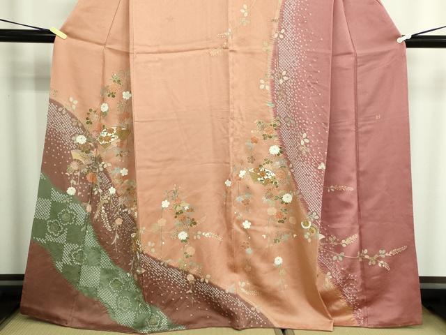平和屋着物■訪問着　絞り　地紙枝垂れ花文　金彩　正絹　逸品　DABC0515sf