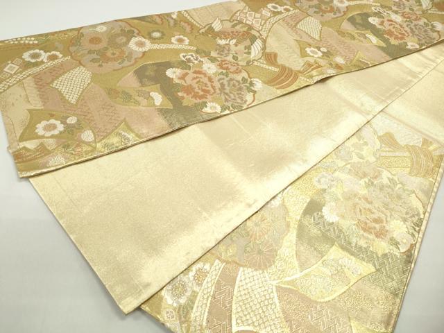 平和屋着物◎佐賀錦 六通柄袋帯 束ね熨斗雪輪花鳥文 金糸 正絹 逸品 DABC0529qa