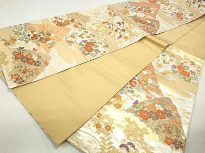 平和屋着物◎六通柄袋帯　唐織　重ね山花文　金銀糸　正絹　逸品　DABC0540qa