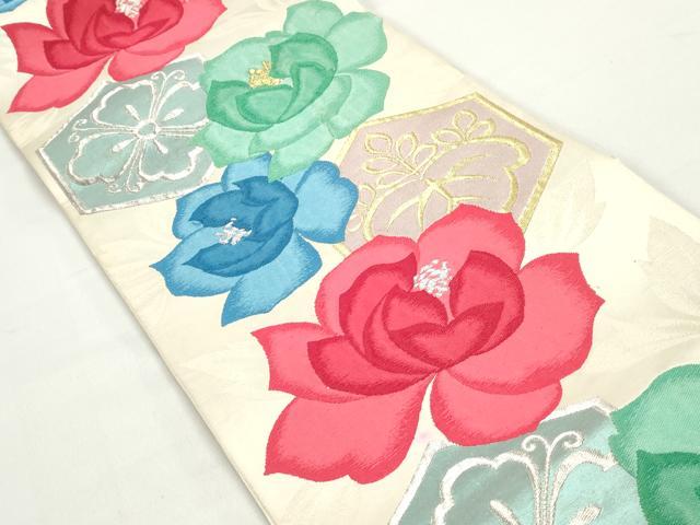 平和屋着物◎六通柄袋帯　亀甲花文　金銀糸　正絹　逸品　DABC0542qa