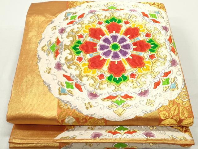 平和屋着物◎六通柄袋帯 唐織 正倉院花間道 金銀糸 正絹 逸品 DABC0545qa