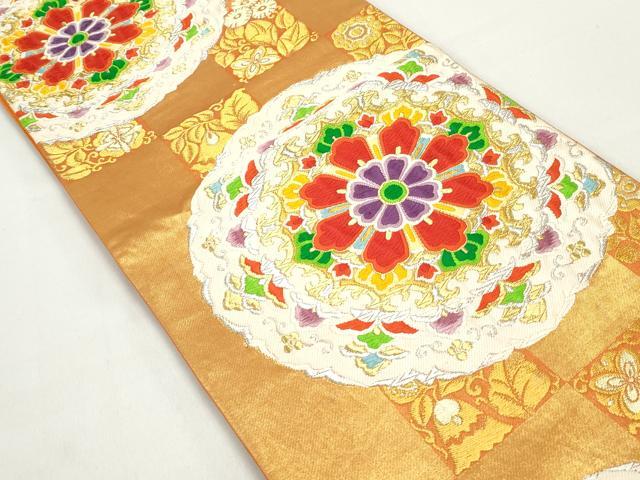 平和屋着物◎六通柄袋帯 唐織 正倉院花間道 金銀糸 正絹 逸品 DABC0545qa