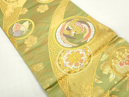 平和屋着物◎六通柄袋帯　唐織　正倉院花蝶文　鳳凰　金糸　正絹　逸品　DABC0554qa