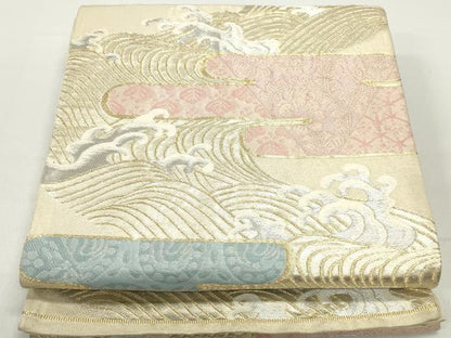 平和屋着物◎六通柄袋帯 立波更紗花文 金銀糸 正絹 逸品 DABC0570qa