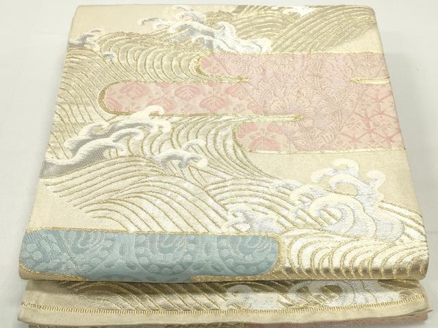 平和屋着物◎六通柄袋帯 立波更紗花文 金銀糸 正絹 逸品 DABC0570qa