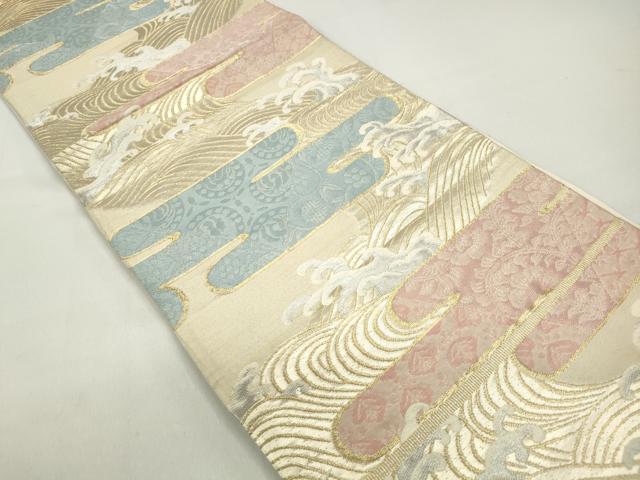 平和屋着物◎六通柄袋帯 立波更紗花文 金銀糸 正絹 逸品 DABC0570qa