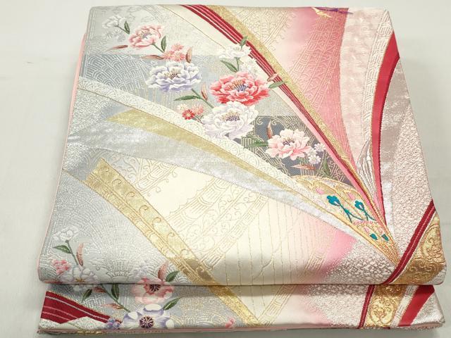 平和屋着物◎六通柄袋帯 唐織 洋館 草花文 金銀糸 正絹 逸品 DABC0574qa