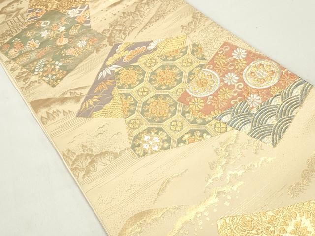平和屋着物◎六通柄袋帯 重ね色紙蜀江花文 金銀糸 正絹 逸品 DABC0577qa