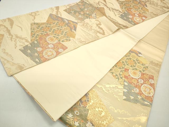 平和屋着物◎六通柄袋帯 重ね色紙蜀江花文 金銀糸 正絹 逸品 DABC0577qa