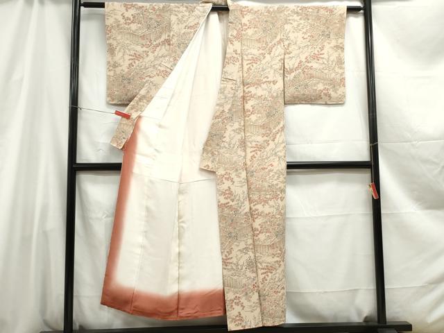 平和屋着物■上質な小紋 風景花車文 正絹 逸品 DABC0601qa