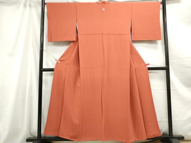 平和屋着物■上質な色無地 赤茶色 鬼しぼ縮緬 正絹 逸品 DABC0619qa