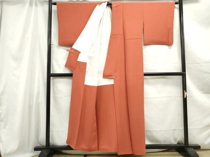 平和屋着物■上質な色無地 赤茶色 鬼しぼ縮緬 正絹 逸品 DABC0619qa
