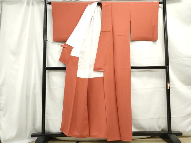平和屋着物■上質な色無地 赤茶色 鬼しぼ縮緬 正絹 逸品 DABC0619qa