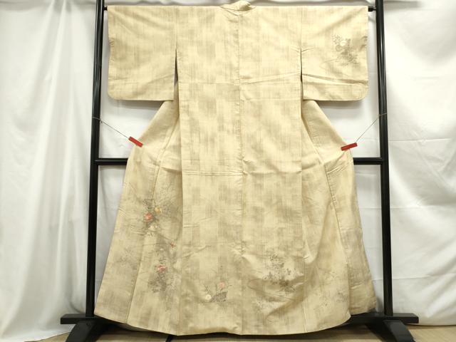 平和屋着物■訪問着 紬地 手描き 刺繍 風景花文 暈し染め 正絹 逸品 DABC0627qa