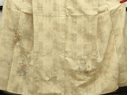平和屋着物■訪問着 紬地 手描き 刺繍 風景花文 暈し染め 正絹 逸品 DABC0627qa