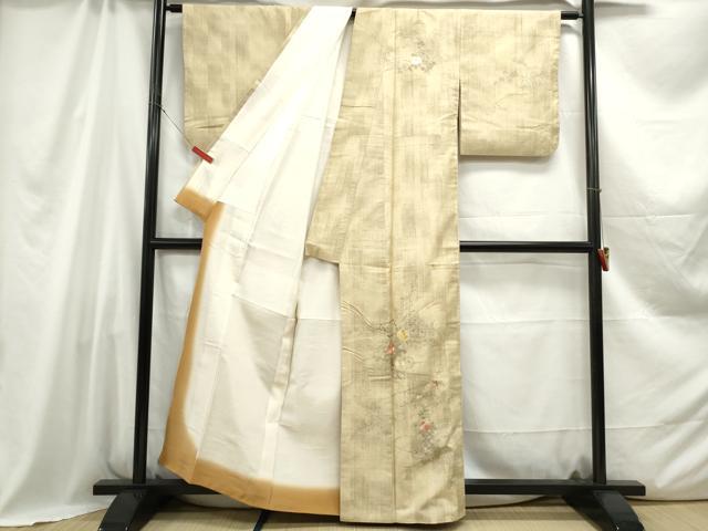 平和屋着物■訪問着 紬地 手描き 刺繍 風景花文 暈し染め 正絹 逸品 DABC0627qa