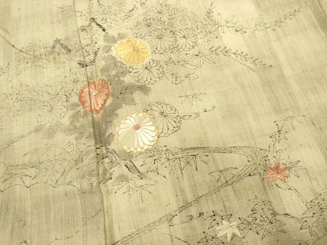 平和屋着物■訪問着 紬地 手描き 刺繍 風景花文 暈し染め 正絹 逸品 DABC0627qa