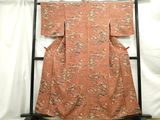 平和屋着物■上質な小紋 型染め 花鳥文 鬼しぼ縮緬 正絹 逸品 DABC0631qa