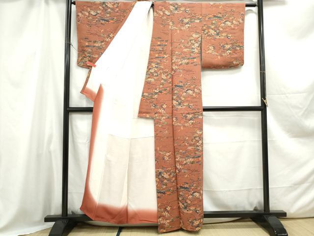 平和屋着物■上質な小紋 型染め 花鳥文 鬼しぼ縮緬 正絹 逸品 DABC0631qa