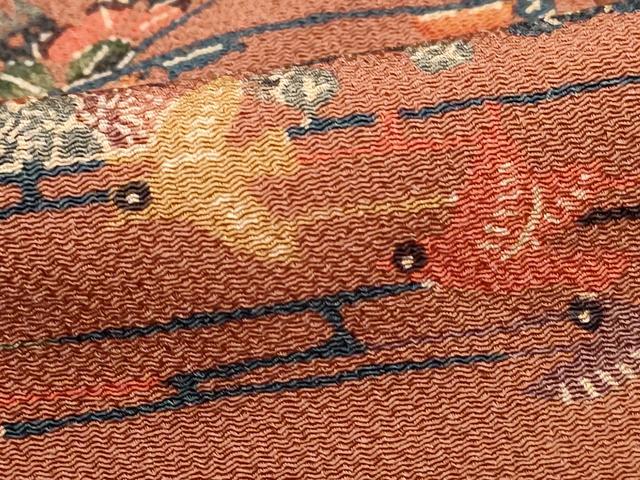 平和屋着物■上質な小紋 型染め 花鳥文 鬼しぼ縮緬 正絹 逸品 DABC0631qa