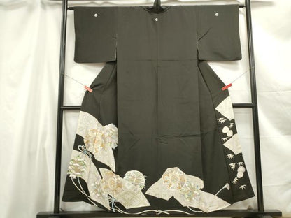 平和屋着物■豪華黒留袖 駒刺繍 鏡裏花文 金彩 正絹 逸品 DABC0645qa