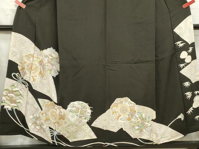 平和屋着物■豪華黒留袖 駒刺繍 鏡裏花文 金彩 正絹 逸品 DABC0645qa
