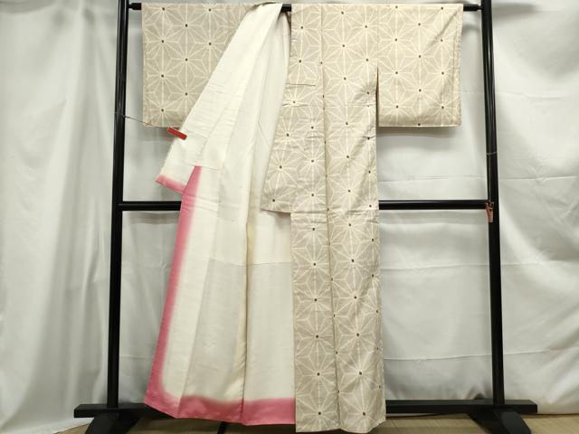 平和屋着物■上質な紬 麻の葉文 正絹 逸品 DABC0659qa