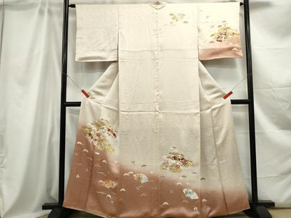 平和屋着物■ 中国三大刺繍 相良刺繍 訪問着 地紙枝松花文 暈し染め 金彩 正絹 逸品 DABC0665qa