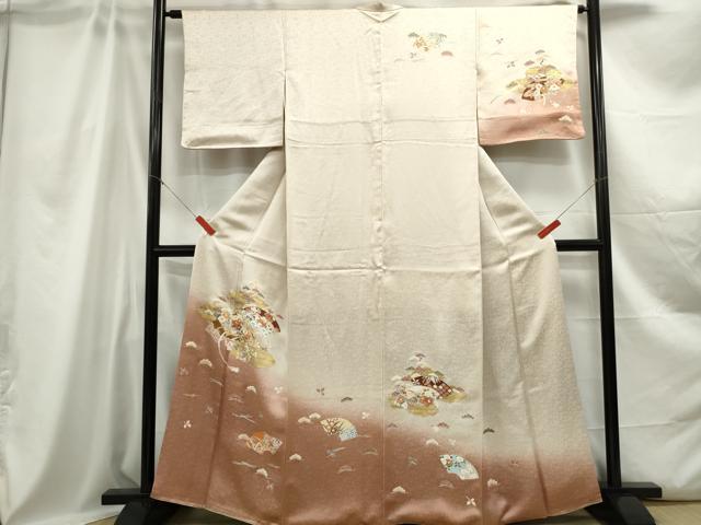 平和屋着物■ 中国三大刺繍 相良刺繍 訪問着 地紙枝松花文 暈し染め 金彩 正絹 逸品 DABC0665qa