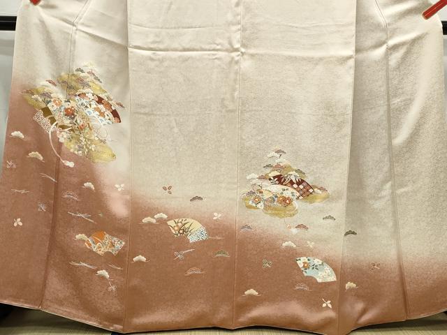 平和屋着物■ 中国三大刺繍 相良刺繍 訪問着 地紙枝松花文 暈し染め 金彩 正絹 逸品 DABC0665qa