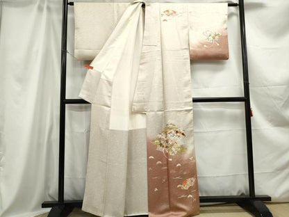平和屋着物■ 中国三大刺繍 相良刺繍 訪問着 地紙枝松花文 暈し染め 金彩 正絹 逸品 DABC0665qa