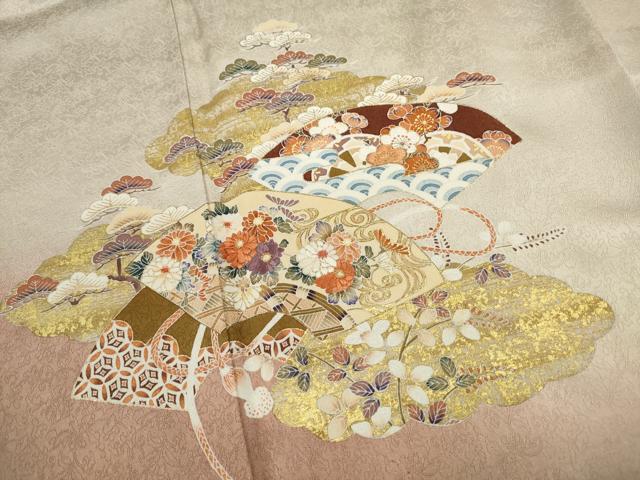 平和屋着物■ 中国三大刺繍 相良刺繍 訪問着 地紙枝松花文 暈し染め 金彩 正絹 逸品 DABC0665qa
