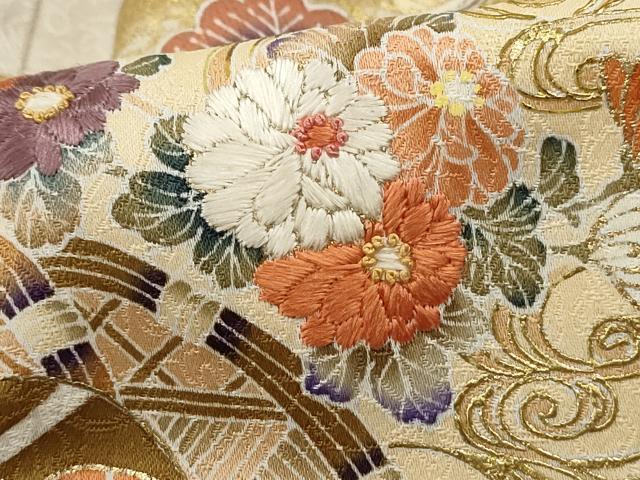 平和屋着物■ 中国三大刺繍 相良刺繍 訪問着 地紙枝松花文 暈し染め 金彩 正絹 逸品 DABC0665qa