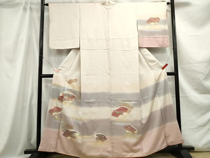 平和屋着物■訪問着 駒刺繍 扇面御所車花文 暈し染め 金銀彩 正絹 逸品 DABC0666qa