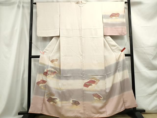 平和屋着物■訪問着 駒刺繍 扇面御所車花文 暈し染め 金銀彩 正絹 逸品 DABC0666qa