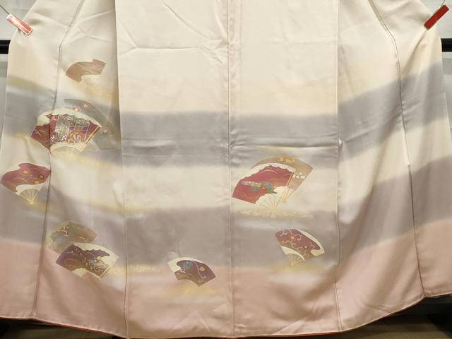 平和屋着物■訪問着 駒刺繍 扇面御所車花文 暈し染め 金銀彩 正絹 逸品 DABC0666qa